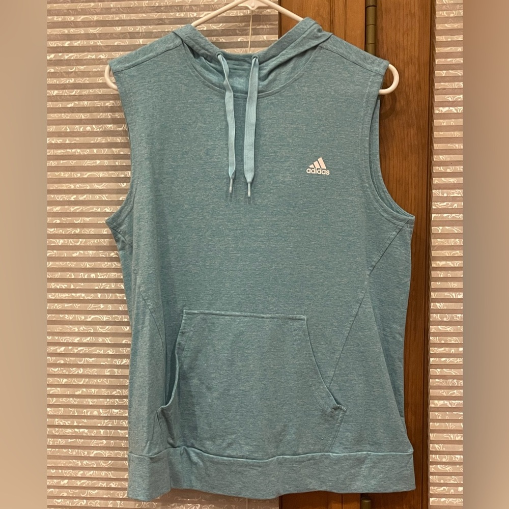 Adidas Sleeveless Hoodie | Teal Pullover Athletic Top